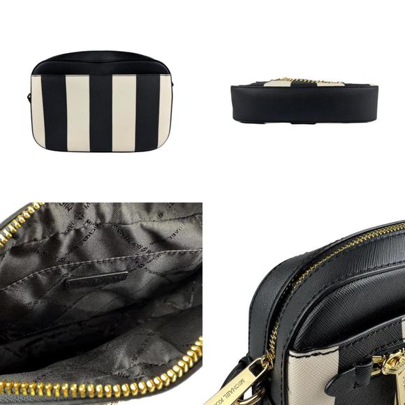 Michael Kors Shoulder Bag Leather Black Off-White Gold Women's Z4095 - Picture 3 of 5